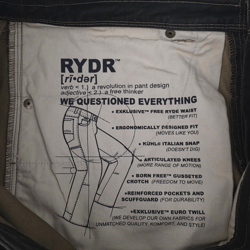 Kuhl Rydr Mens Dark Brown Patina Dye Articulated Knee Euro Twill Pants Sz 32X32 - Picture 11 of 13